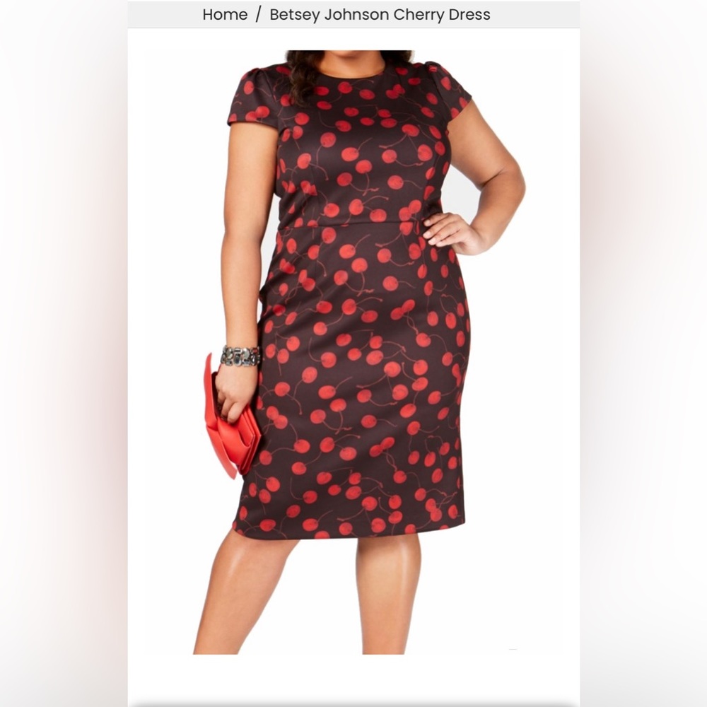 Betsey Johnson Dresses Betsey Johnson Cherry Print Sheath Scuba Dress Sz 20w